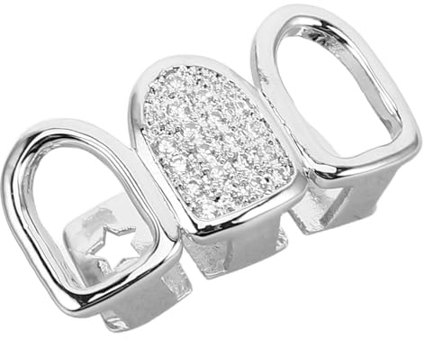 MUCKLILY Hip Hop Zahnaufsatz Silber Zähne Schmuck Herren Damen Komfortabel Sicher Zirconia Kupfer Hollow Design Stylische Rapper Party Accessoire