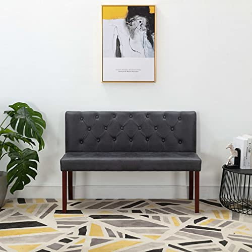 Fangmaliuyun Sitzbank 120 cm Grau Wildleder-Optik mit Knopfmuster Retro Rückenlehne 49 cm Sitzhöhe Gummi-Beine Multifunktionale Polsterbank für Flur Wohnzimmer Esszimmer Schlafzimmer
