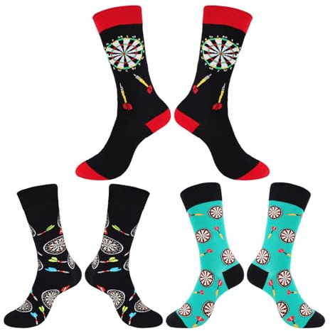 Zidoley 3 paires de chaussettes de fléchettes, accessoires gadgets pour homme, cadeaux de fléchettes pour hommes, décoration personnalisée, cadeau pour joueurs de fléchettes, article de fan