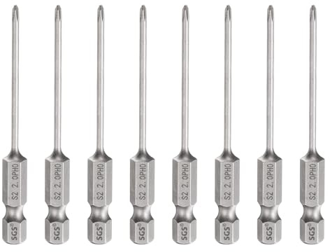 QUARKZMAN 8Pcs #0 Embouts Phillips PH0 Tige Hexagonale 1/4 Longueur 2.6 (65mm) Tige 2mm Magnétique Tête Cruciforme Embouts De Perçage Acier S2 Tournevis Industriel Pour Outils, Gris