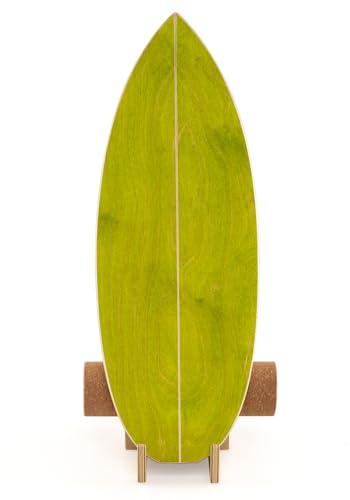 FANTASK Surf Balance Board, Gleichgewichtstrainer mit Korkrolle & Halterung, FSC-Zertifiziert, Stabilitätstrainer aus Birkenholz, Balanceboard bis 150 kg Belastbar, Surfboard Indoor für Erwachsene