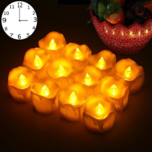 Velas LED,12 Luces de Té Sin Llama con función de temporizador Velas Realistas Electrónicas Amarillo cálido Funciona con Pilas para Bodas Cumpleaños Festivales Halloween Hogar Cena Fiesta Decoración