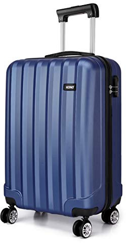 KONO Handgepäck Koffer Trolley ABS Leicht Kabinenkoffer Reisekoffer mit 4 Rollen und Zahlenschloss, 55x35x20cm, 32 Liter, Navy Blau