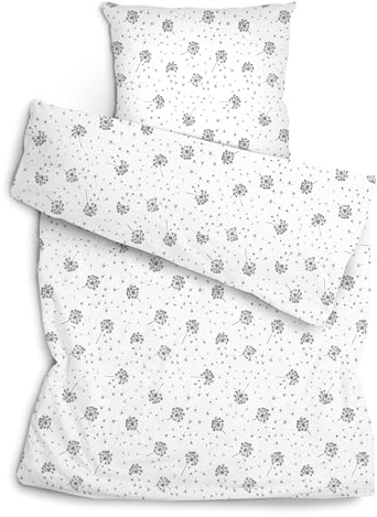 Amilian Bettwäsche Set 2-teilig 135x200 cm + 80x80 cm - 100% Baumwolle, weich, pflegeleicht, für Kinder; Jugendliche; Erwachsene - modernes Design - Pustenblume weiß