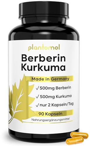 11fach Komplex - Berberin Kapseln hochdosiert - Berberine 500mg mit Kurkuma | 90 Berberin 500mg Kapseln mit Kurkuma Cholin L-Carnitin Piperin Chrom Zink B6 B12 Biotin & Vitamin C - Berberine Kapseln