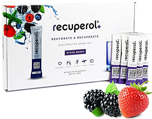Recuperol Rehydration & Recovery Electrolytes Powder Drink Mix, 30 Pack, High Electrolyte Content, Vegan - Natural Mixed Berry Flavour - Zinc, Vitamin C, B12, D3, Potassium