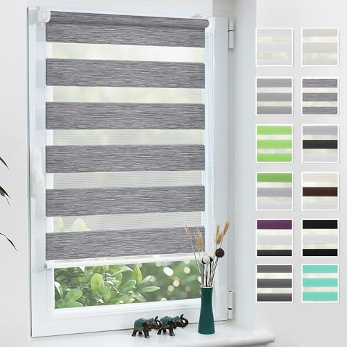 Grandekor Doppelrollo Klemmfix ohne Bohren Marmor Grau 85x150cm(Stoffbreite 81cm) Fenster Rollos für innen Klemmrollos Duo Rollos für Fenster ohne Bohren mit Bohren Privatschutz UV-Schutz Zebrarollo