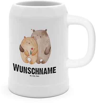 Mr. & Mrs. Panda Personalisierter Bierkrug Bären Liebe - Personalisierte Geschenke, Kuscheln, Mit Namen, Bärchen, Verknallt, Krug, Personalisiert, Umarmen, Hochzeitstag, Steinkrug, Hocheitstag