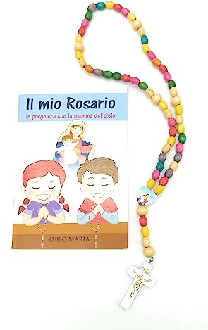 OVUNQUE PROTEGGIMI Rosenkranz für Kinder, bunte Holzrosenkranz für Kinder, mit Rosenkranzbuch für Kinder, Geschenk für Kinder, Taufe, Kommunion, Katecheten.