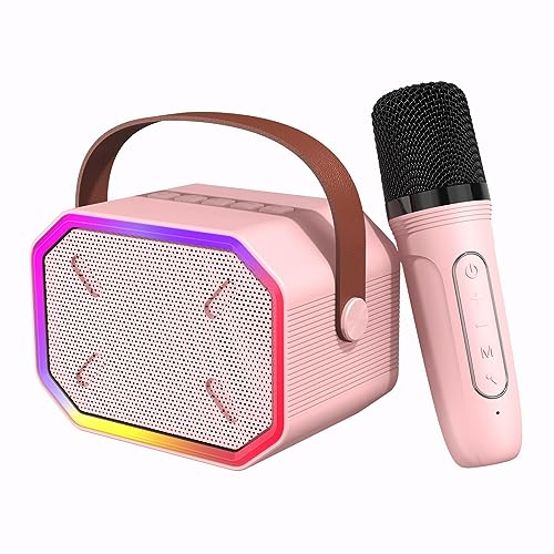 Misilmp Karaoke Maschine für Kinder, Bluetooth-Lautsprecher Karaoke mit Kabellosem Mikrofon Musik-Player LED-Lichtern und Spielzeug mit Stimmwechseleffekt Geschenke für Mädchen und Jungen (Rosa)