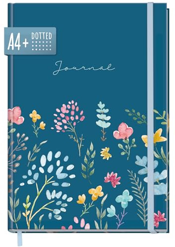 paper&you® Dotted Journal A4+ avec bande élastique Happy Flower 156 pages, carnet de notes à pois - durable & respectueux au climat