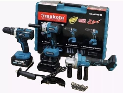 21 SHOP® Kit di attrezzi elettrici 3 in 1: Trapano Avvitatore, Svita Bulloni a Impulsi, Smerigliatrice a 2 Batterie con Valigia e Caricabatteria