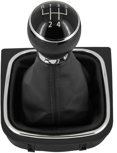 Recambo Schaltknauf + Schaltsack Set 5 Gang passend für VW Golf 5 + 6, 2003-2016, Plug & Play, Auto Schalthebel Schaltmanschette, mit Rahmen, schwarz - chrom