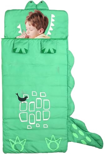Sac de Sommeil pour Enfants, 62.99x23,62 Pouces Cartoon Dinosaur Nap Mat, Sac de Couchage Confortable pour garçons et Filles, Sac de Couchage de Dessins animés pour Enfants