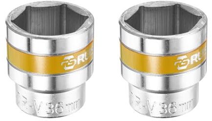 QUARKZMAN Lot de 2 Douilles à Chocs 6 Pans 1/2 36 mm, Métriques, Peu Profondes, en Acier Cr-V, pour Écrous Hexagonaux, Réparation de Boulons, pour La Maison et L'Automobile, Argent et Jaune