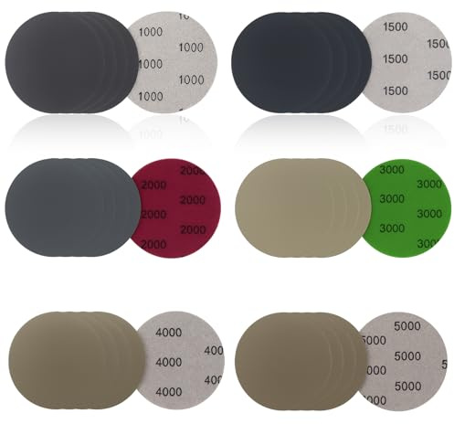 EUYKQNOI 30 Piezas Papel de Lija al Agua 75mm (3) Grano 1000-5000, Discos Abrasivos para Pulir Faros de Coche, Madera y Metal, Kit Lijas Profesional para Uso Húmedo y Seco