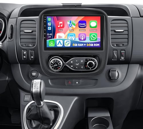 Loddery 4G+64G Android Car Stereo for Opel Vauxhall Vivaro Renault Trafic FIAT Talento Nissan NV300/VW30 with Carplay Android Auto Sat Nav, 9 Inch Stereo with Bluetooth WIFI HIFI FM/RDS+Backup Camera