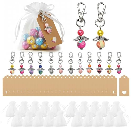 Vxcvzv Schutzengel Anhänger Schlüsselanhänger 32er Set Gastgeschenk mit Beutel Karten Hochzeit Taufe Abschied Erzieherin Kollegen
