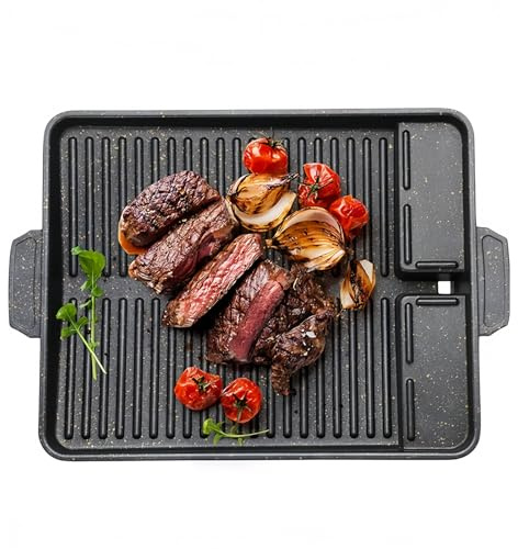 Porfoyo Grillplatta, rektangulär grillpanna, grillfäste för gasspisar, grillpanna, 37 x 26 cm non-stick-belagda grillpannor för campingkök för induktion gas Ceran