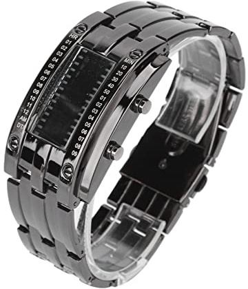 Cryfokt LED-Uhr, Einzigartige Binäre Zeitmodus-Anzeige, wasserdichte Elektronische Uhr für Herren, Verschleißfestes Edelstahlglas, 1,4 cm, 2,4 cm, 30 M Lebensdauer, Wasserdicht (kleine Größe)