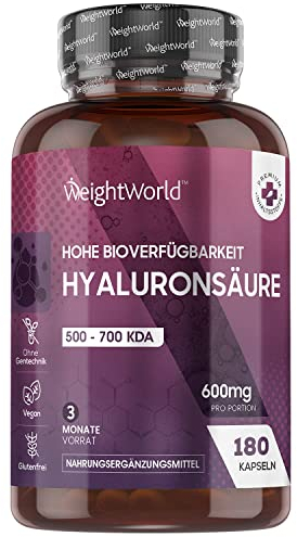 Hyaluronsäure Kapseln - 600mg pro Kapsel - 120 vegane Hyaluron Capsules - 4 Monate Vorrat - Molekülgröße (500-700 KDA) - Hyaluronic Acid - Alternative zu Seren - WeightWorld