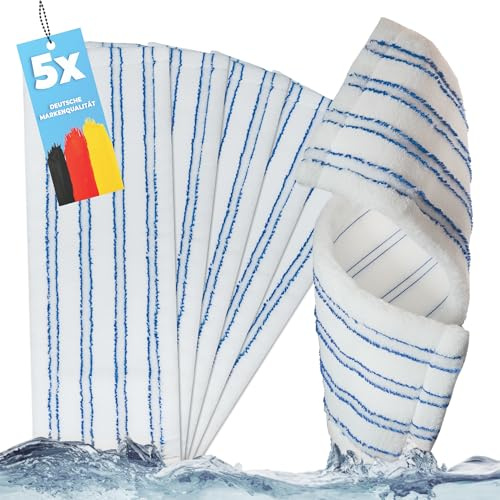 HELOME 5X Premium Microfaser-Möppe für 50cm-Mopp-Klapphalter - Wischmöppe f. Reinigungsunternehmen - Wischbezüge m. Abrasivstreifen - Professionelle Taschenbezüge f. Feucht- und Trockenreinigung