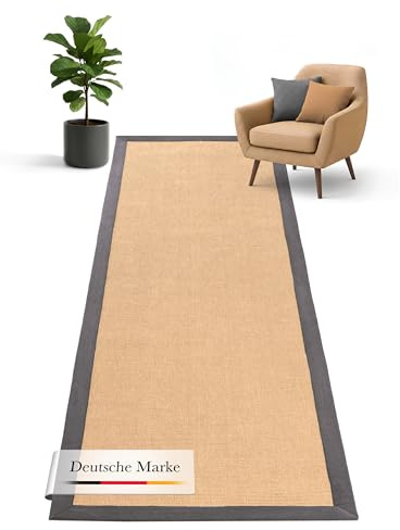 carpetfine Sisalteppich Läufer Grau 70x240 cm | Moderner Teppich für Wohn- und Schlafzimmer