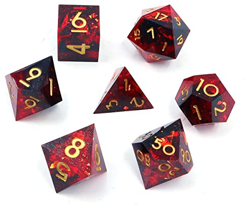 DollaTek Lyxigt harts transparent DND-tärningsset polyhedral tärningar Rpg dados rol D4 D6 D8 D10 D12 D20 tärningsset - röd