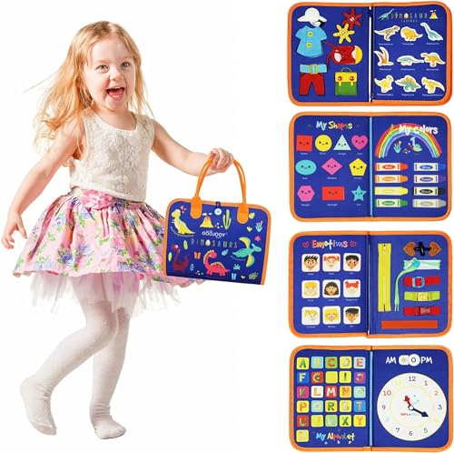 GOOJOOY Montessori Spielzeug ab 1 2 3 Jahr Busy Board mit 5-Schichten Motorikspielzeug Activity Spielzeug für Kleinkiner Grundkenntnisse Erlernen Sensorik Spielzeug für Junge Mädchen (Dinosaurier)