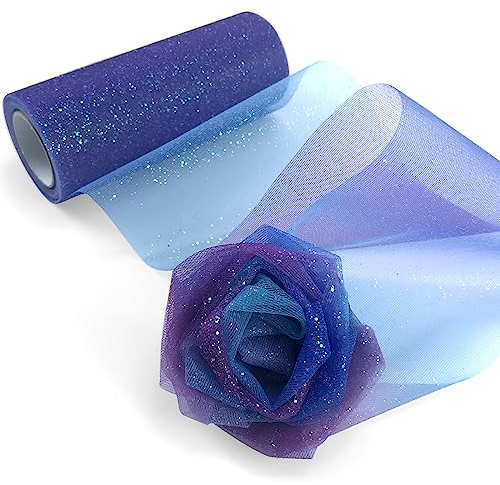 YXJDWEI Regenbogen Tüll Dekostoff Tüllband Tischläufer Tischband Tüllnetz 15cm x 9m für Weihnachten Hochzeit Party Deko Handwerk (Blau)