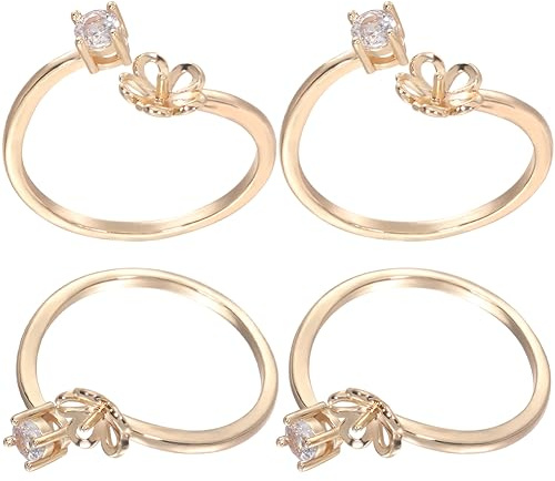Beebeecraft 1 Box 8 Stück Ringrohlinge 18 Karat Vergoldet Zirkonia Blume Verstellbare Fingerring Fassung Für Halbgebohrte Perlenringe Für Die DIY Schmuckherstellung