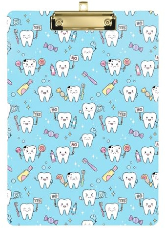 Niedliches Klemmbrett für gesunde Zähne, Zahngesundheitspflege, Cartoon, A4, 31,8 x 22,9 cm, Klemmbrett mit niedrigem Profil-Clip für Softball-LKW-Fahrer