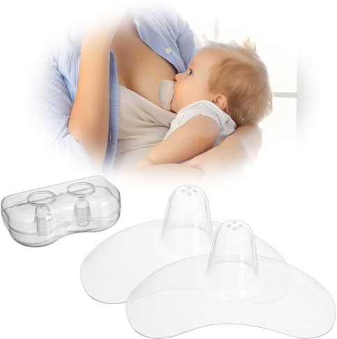 Aolso Stillhütchen Größe M, Inklusive 2 Brusthütchen und Etui, BPA-frei, extra weiche Brusthütchen zum Schutz beim Stillen, wiederverwendbares weiches Silikon zum Stillen (Halbkreis)