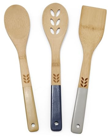 Cooksmart Bauhaus Geo Bamboo Wooden Spoon Set of 3 Cooking Utensils