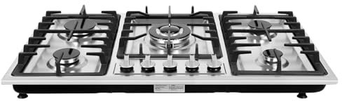 Piano Cottura a Gas - 5 Teste in Acciaio Inox, 5 Zone da Incasso, Fornello per Gas Naturale e Propano