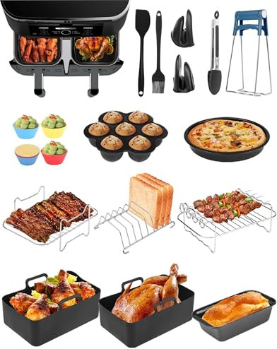 20tlg. Heißluftfritteuse Zubehör Airfryer Zubehör für Ninja Foodi AF300EU AF400EU, Zubehör Airfryer Accessories für AF400 Dual Zone Innsky Princess Emerio 7,6L-9,5L Air Fryer Accessories BPA-frei