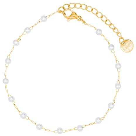 Heideman Armband Damen aus Edelstahl silber gold farbend poliert Armkette für Frauen mit Perle weiß mit verstellbarem Karabinerverschluss