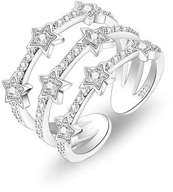 ALEXCRAFT Anelli Donna Argento Regolabili con Stelline Mignolo Pollice
