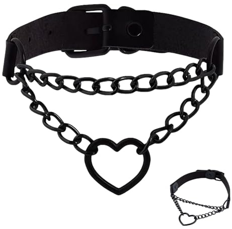 Punk Gothic Choker Halsband Kette,Gothic Halsband Ketten für Damen & Männer,PU Leder Metall Herz Gothic Choker Kette,Verstellbare und Elegante Halskette in Gothic Design für Punk und Emo Stil