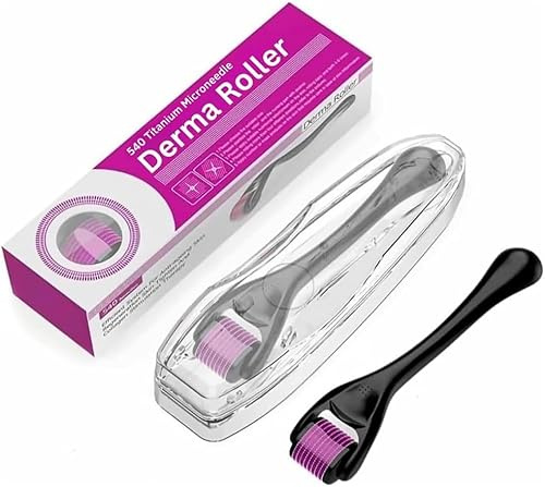 540 Titan-Mikronadeln, Bart-Wachstumsroller, professionelles Microneedling-Derma-Nadel-Set mit Etui, Dermaroller für Hautpflege, Gesicht, Gesichtsfalten, Haarausfall, Falten, Akneflecken (1 mm)