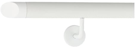TIBU Pasamanos de aluminio blanco 30-600 cm pasamanos de pared escalera soporte de acero inoxidable en ángulo, longitud 180 cm con 2 soportes y extremo inclinado