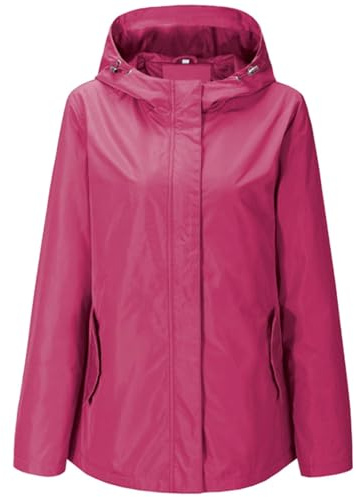 vittorio y Giacca Impermeabile Donna Antivento Leggera con Cappuccio (IT, Testo, XL, Regular, Regular, Fucsia)