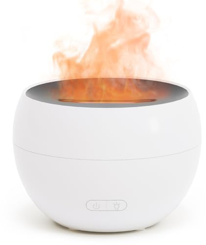 SALKING Flame Essential Oil Diffuser, Fireplace Fire Aromatherapy Diffuser, 150ml Ultrasonic Cool Mist Humidifier, Scent Aroma Diffuser with Auto-Off Function for Home, Room (White)