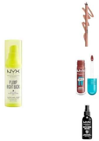 NYX Professional Makeup Set mit Plump Right Back Primer und Serum, Line Loud matter Lipliner, Lip IV Hydrating Gloss Stain Lipgloss und Lip Stain sowie Setting Spray
