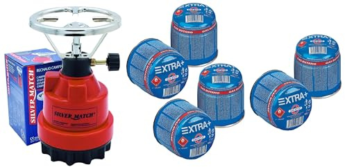 DISPAU | Hornillo de Camping Portátil con 6 Cartuchos de Gas Butano 190g Cocina de Exterior para Acampada, Playa y Montaña |