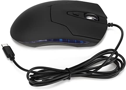 Aumotop Souris de Jeu Filaire Ergonomique Rétroéclairée Bleue de Type C, avec Touches Multimédia, pour Les études Bureau, Les Utilisateurs Mac Vista, ABS