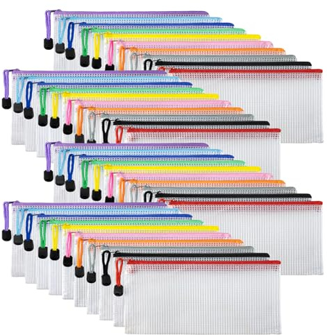 40 PCS Pencil Cases, Mesh Pencil Case, A6 Mesh Pencil Pouch Clear Zipper File Bags Waterproof Plastic Wallets with Soft PVC Material for School Stationery Office Bills Travel Accessories Cosmetics