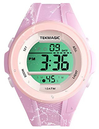 TEKMAGIC 10 ATM wasserdichte Sportuhr für Mädchen mit Stoppuhr, Chronograph, Alarmfunktion, doppelte Zeitzone, 12/24-Stunden-Format, Band