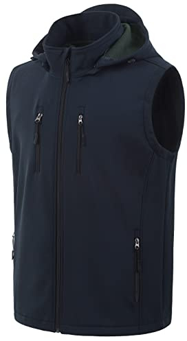 CREATMO US Men's Walking Running Vest Lightweight Sleeveless Jacket Fleece Lined Softshell Outerwear Coat Waistcoat Navy XL