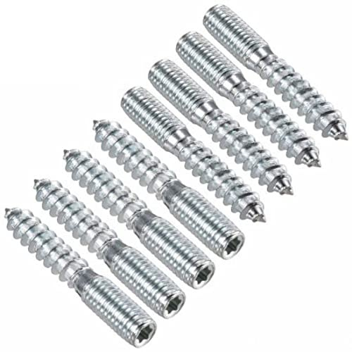 TERF® M8 (8mm) X 60mm Wood to Metal Screw Dowels Hanger Double Headed Bolts Dowel For Woodworking Connector Joining Furniture Legs Professional Carpenters DIY and Craft Projects - Pack of 8